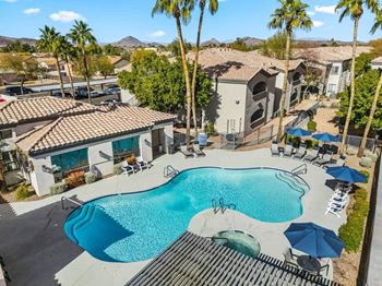 Shimmering community pool and sundeck